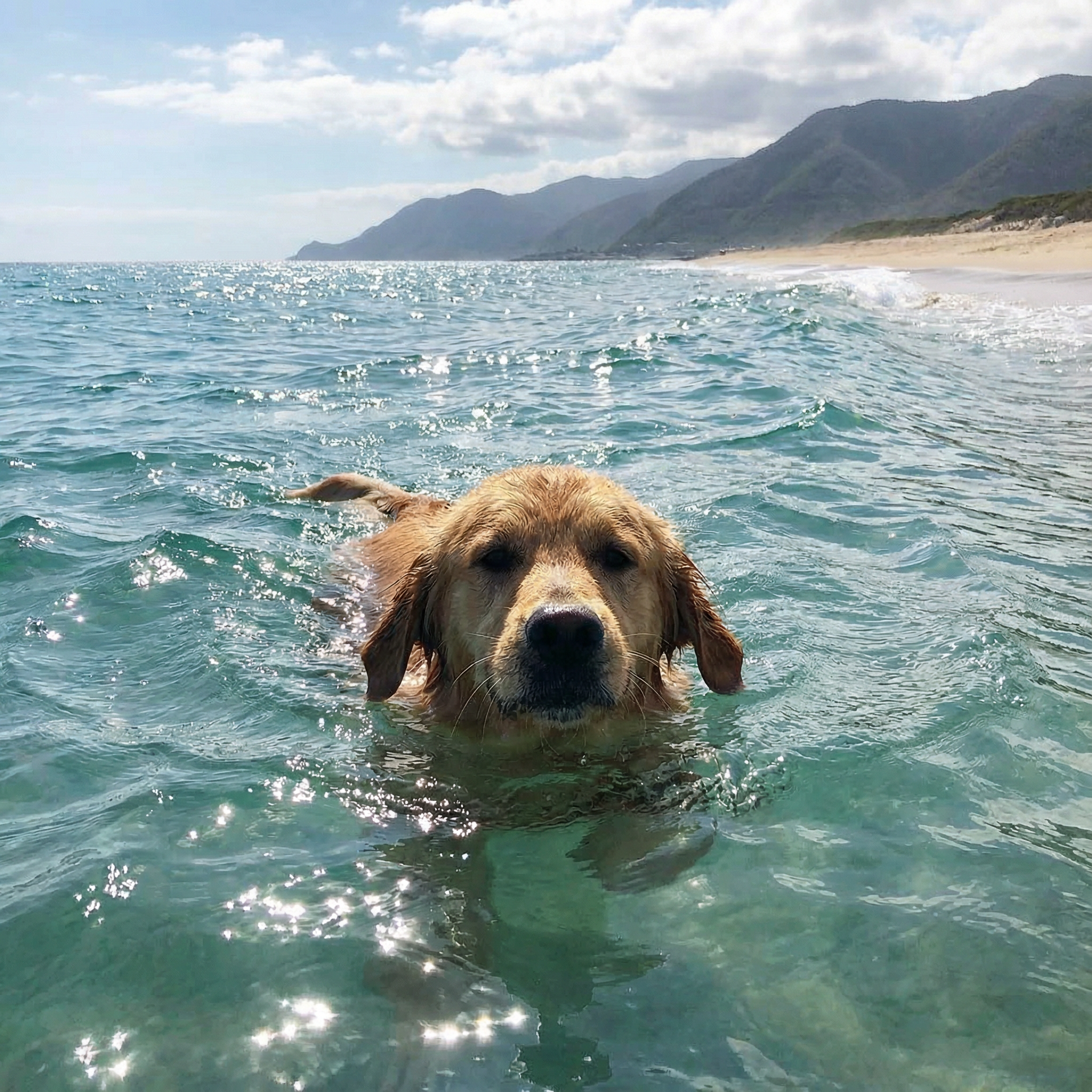 dog in the ocean