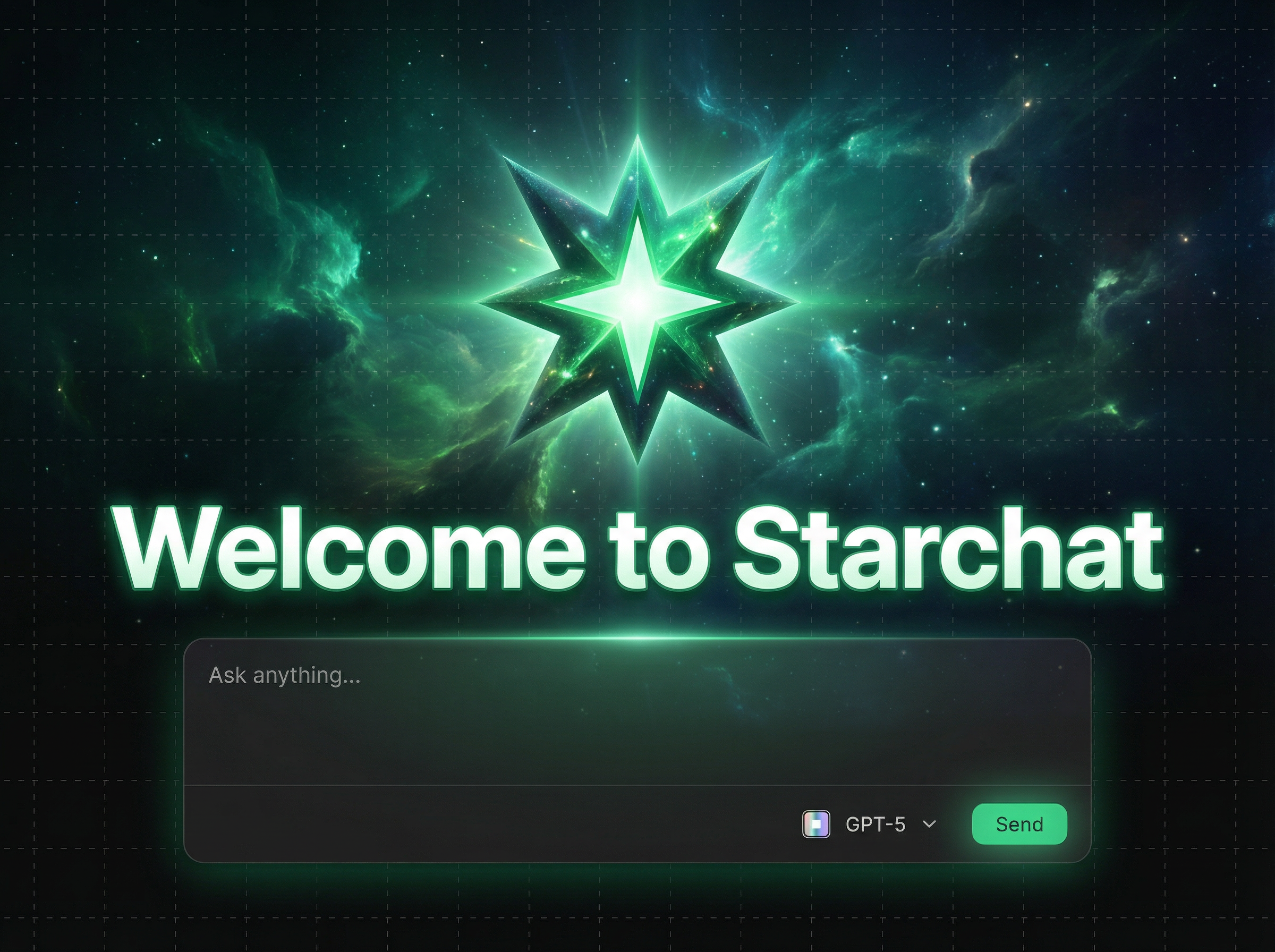 please make an epic opengraph image for my new starmorph AI chat website Starchat. below is a screenshot of the UI and the colors of the site. the green star is the starmorph logo 