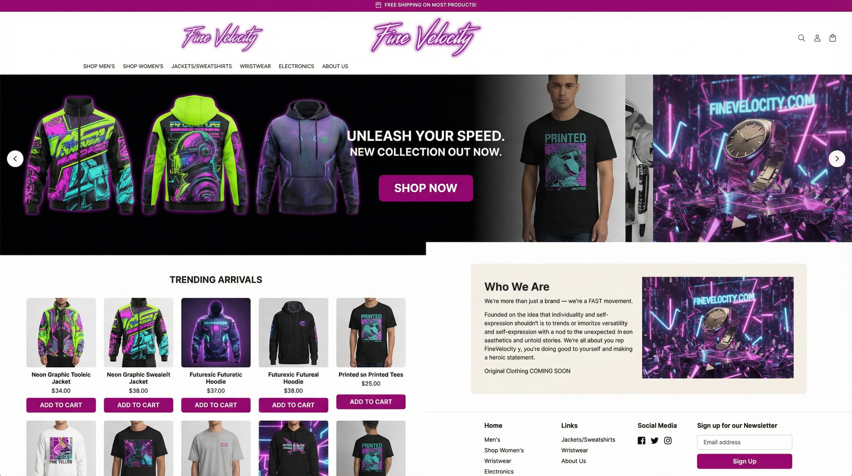 Redesign this landing page for Fine Velocity to be a high converting shopify ecommerce clothing store 