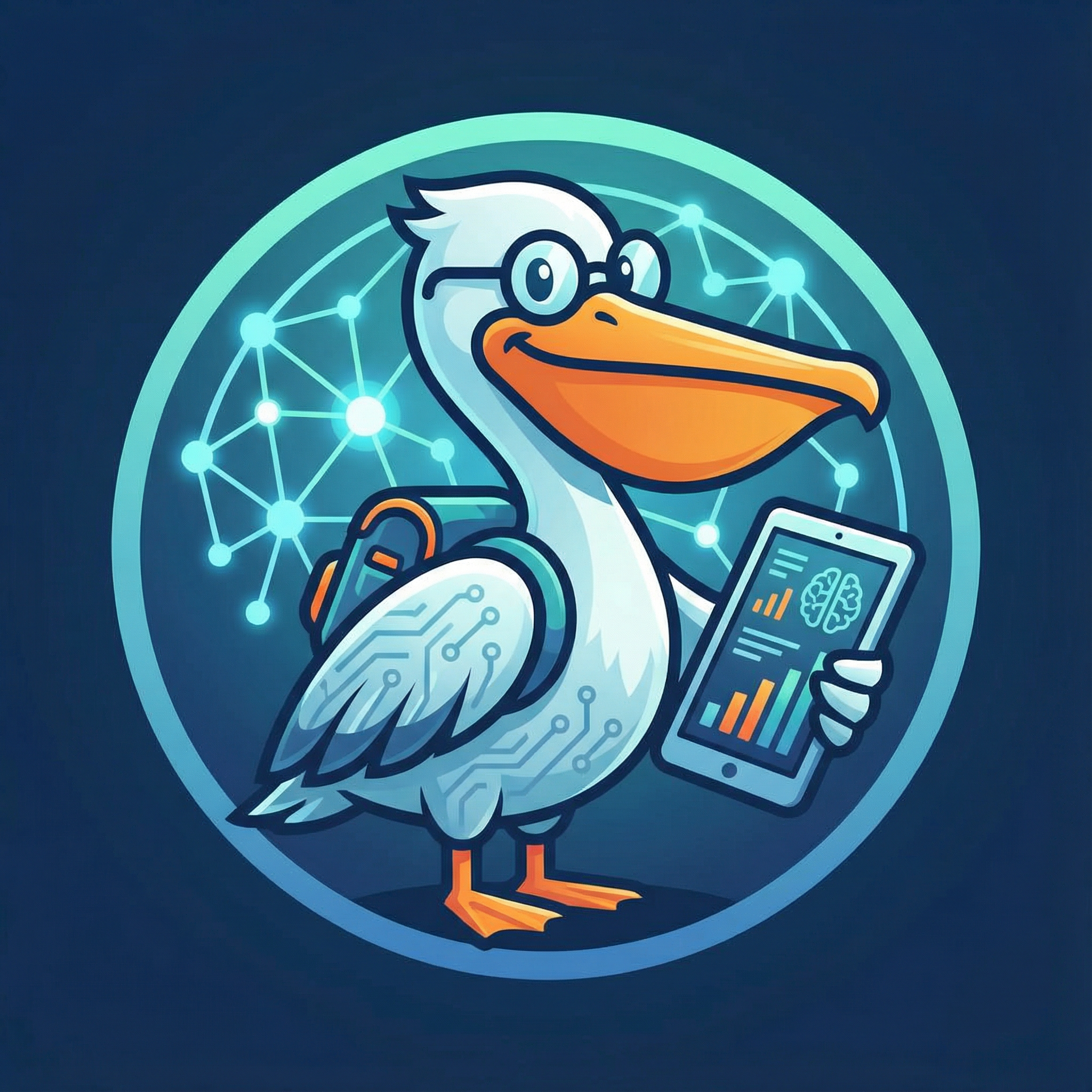Make a logo of a pelican product manager for an ai software startup, no text, avatar image