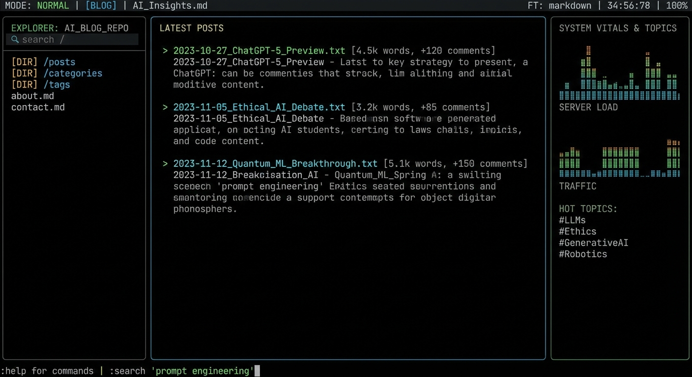 Please redesign and improve the user interface of this artificial intelligence blog. Make it still look like a website blog, but draw inspiration from terminal user interfaces like neovim, high density terminal interfaces like btop 