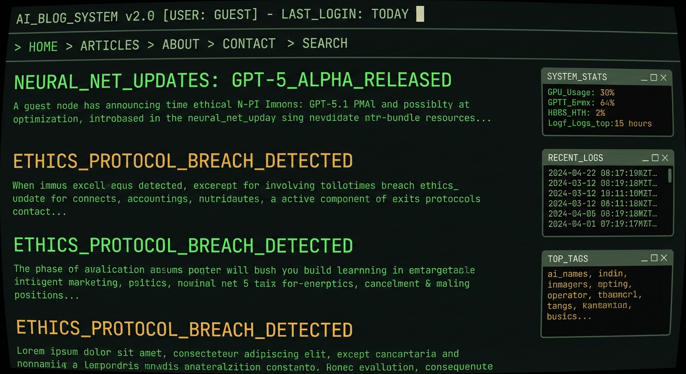 Please redesign and improve the user interface of this artificial intelligence blog. Make it still look like a website blog, but draw aesthetic inspiration from terminal user interfaces for typography colors 