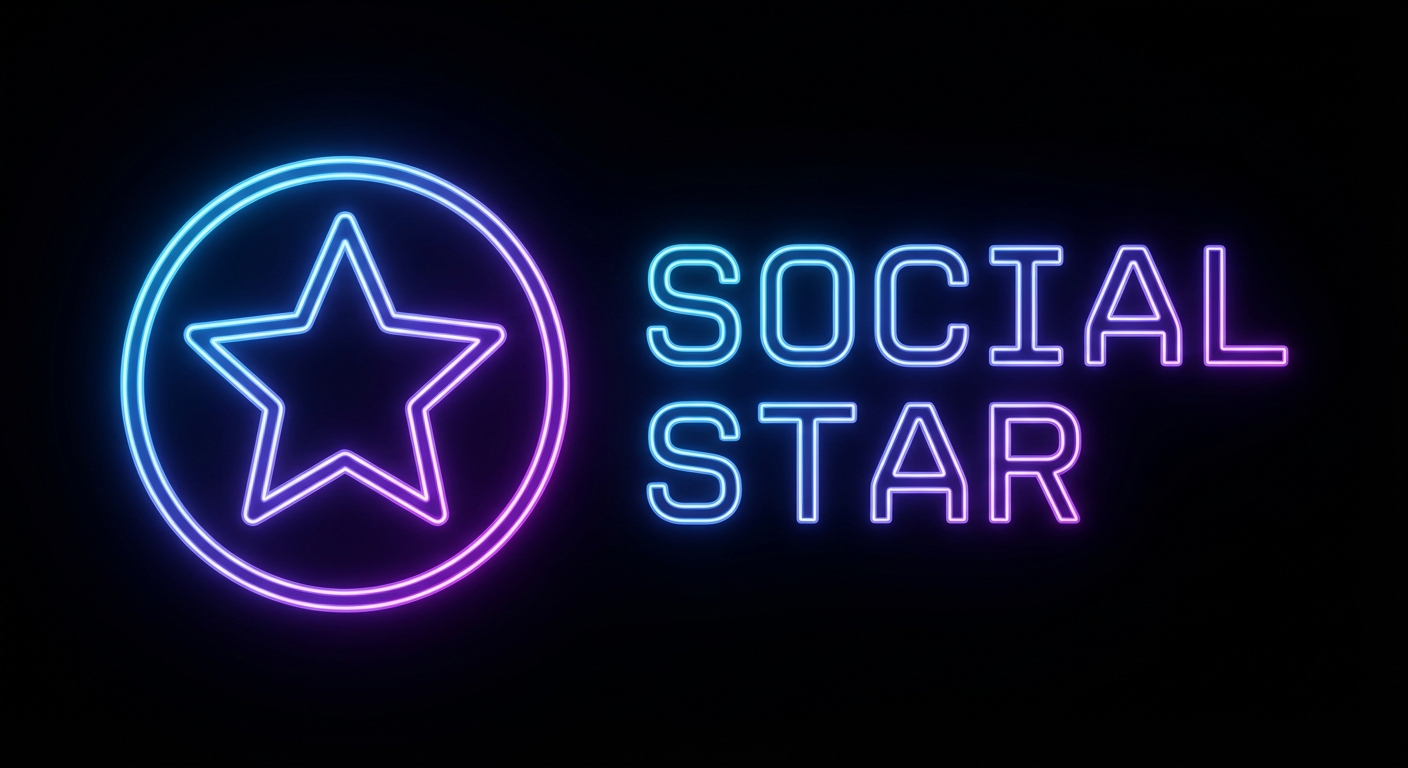 please create a very similar  image to this but with a black background and futuristic Monospace high fidelity studio quality text to the right of the icon saying "Social Star" each word on one line 