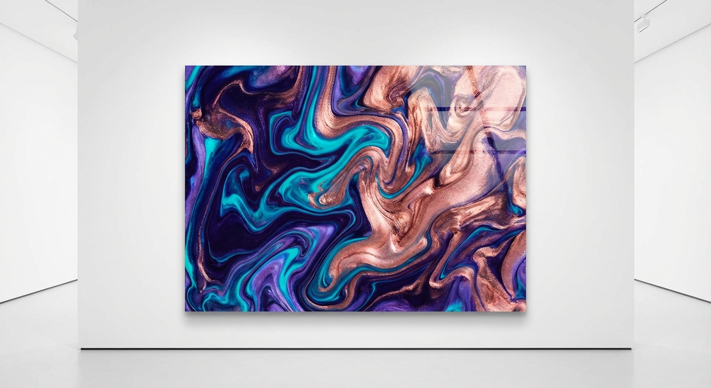 Colorful abstract liquid art with flowing organic shapes, deep indigo and electric teal