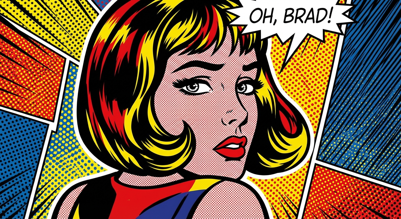 Pop art bold portrait of a woman with vibrant colors, Roy Lichtenstein inspired