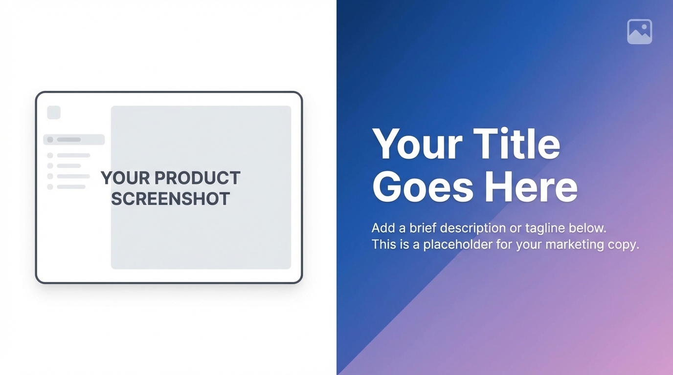 Clean OG image template with split layout, product screenshot area on left