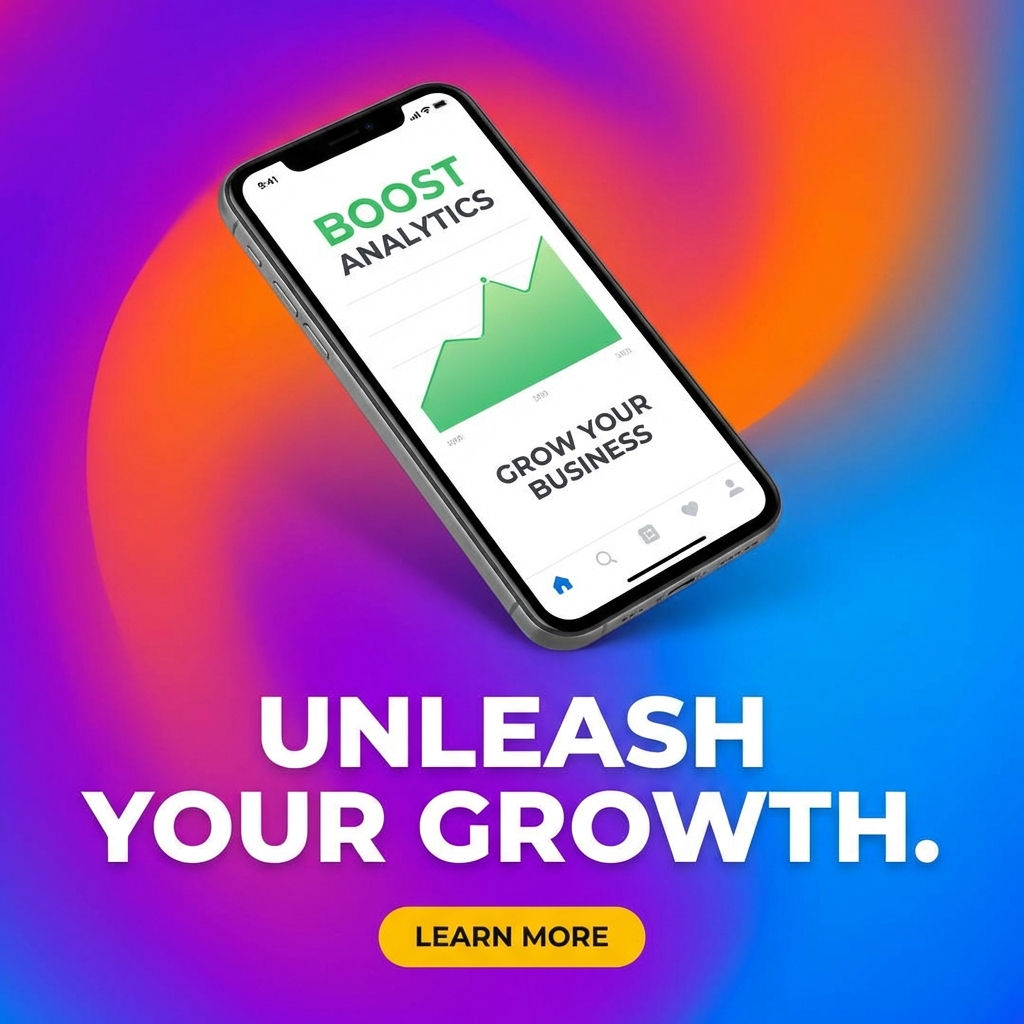 Facebook ad creative with bold vibrant gradient background, product screenshot