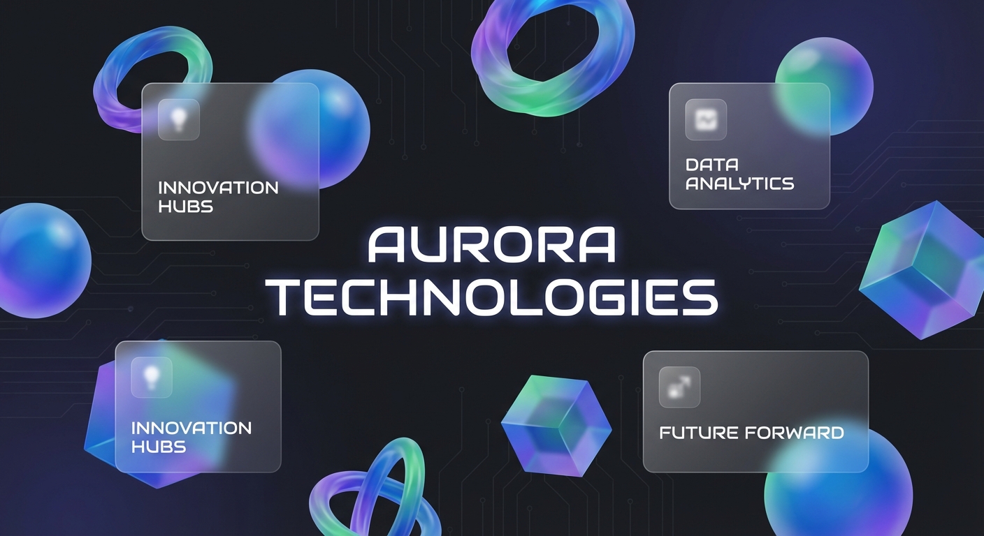 Landing page hero image, abstract floating 3D shapes and glass morphism cards