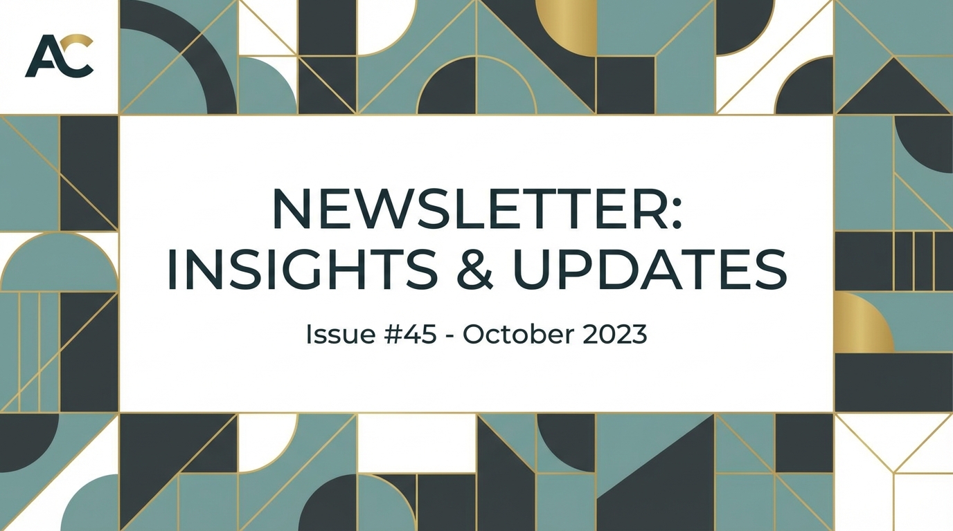 Newsletter header graphic, clean modern design with brand color accents