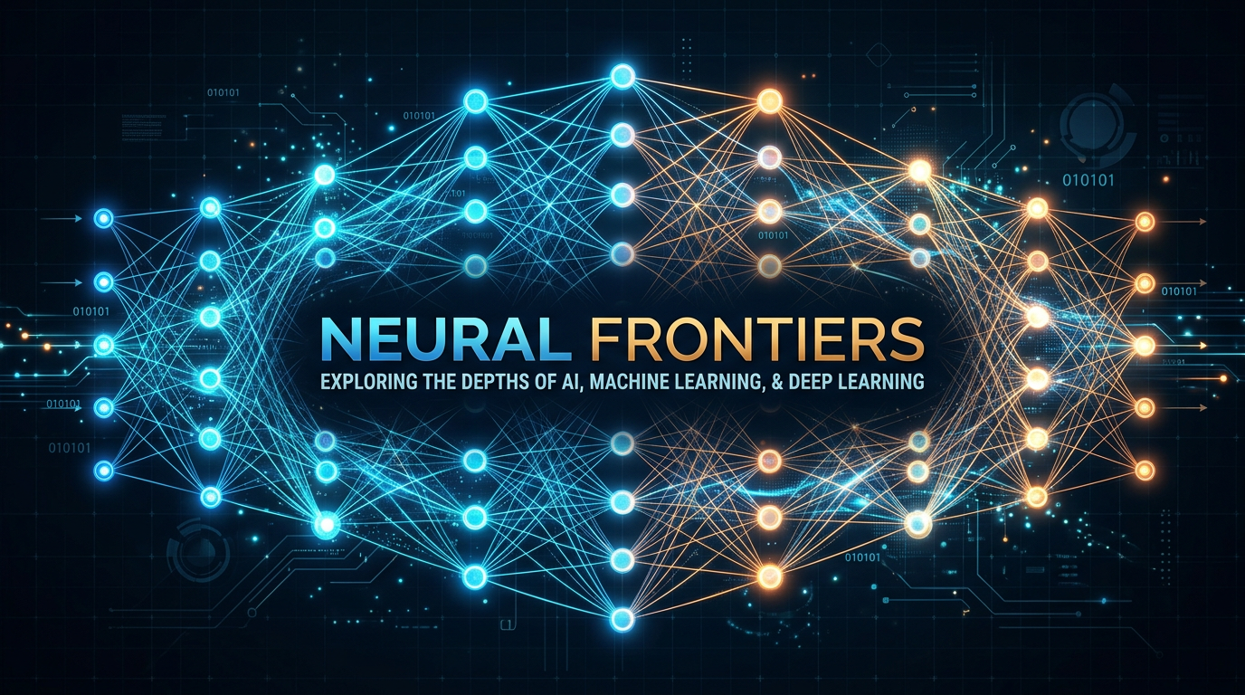 AI and machine learning blog header, neural network visualization with glowing nodes