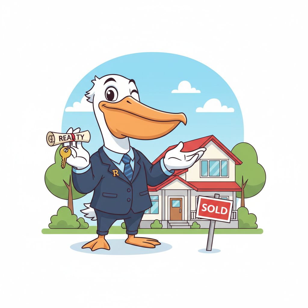 a friendly vector pelican character real estate agent