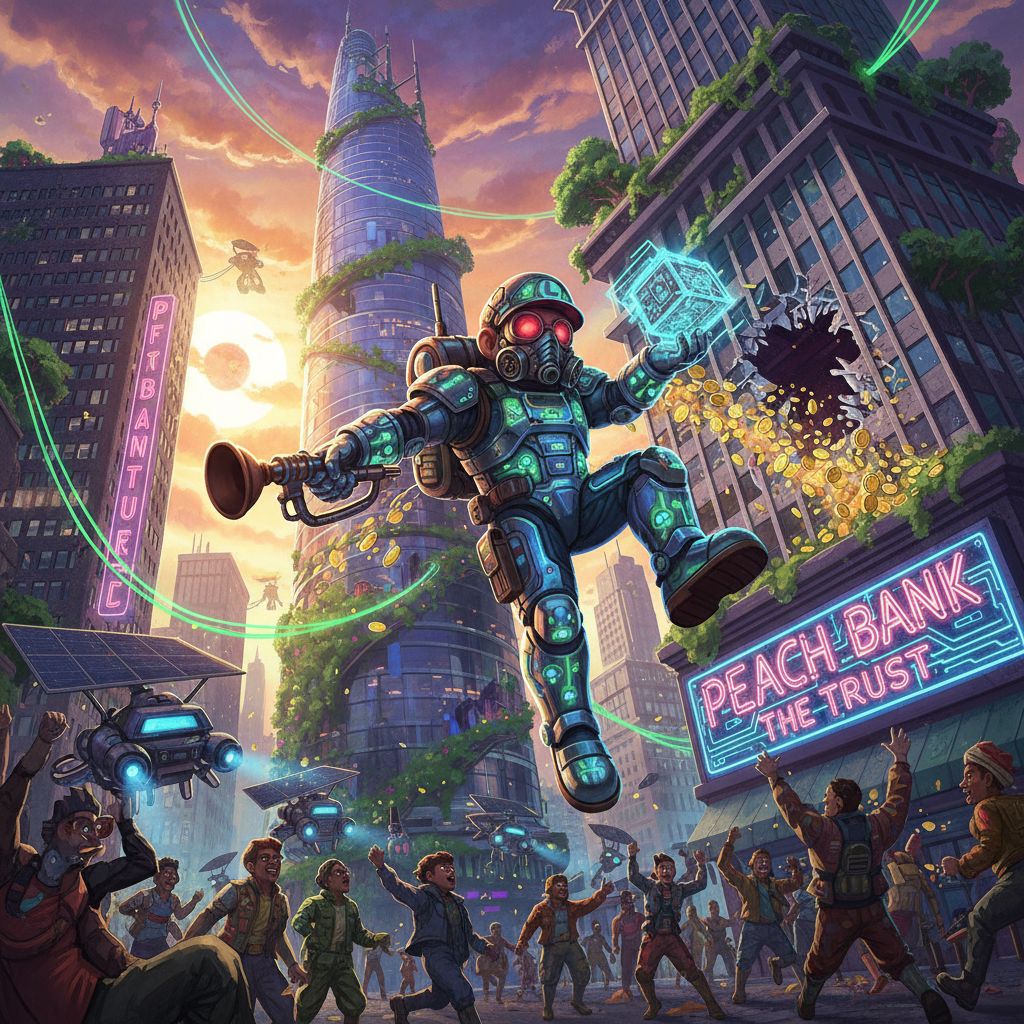 A sci-fi cyberpunk futuristic solarpunk movie scene album cover artwork of Mario robbing a bank, beautiful composition dramatic, 
