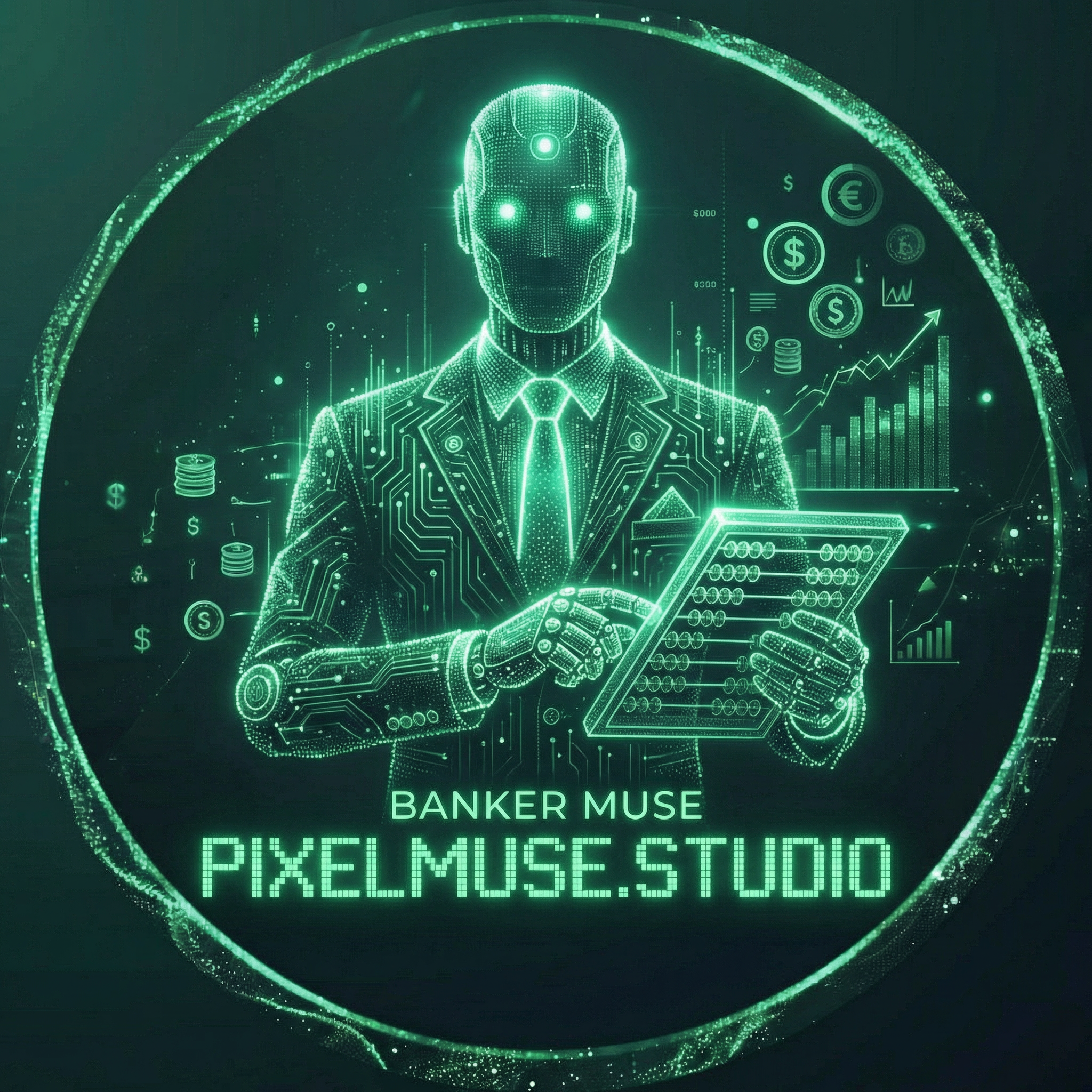 remake this avatar for pixelmuse.studio but for the banker robot muse 