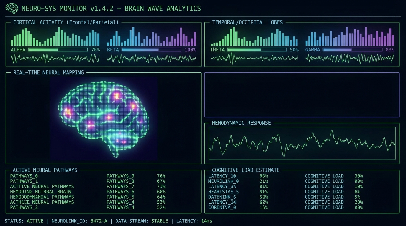 please create a neuroscientific terminal dashboard inspired by btop the linux system process analytics dashboard but shows brain activity visualizations