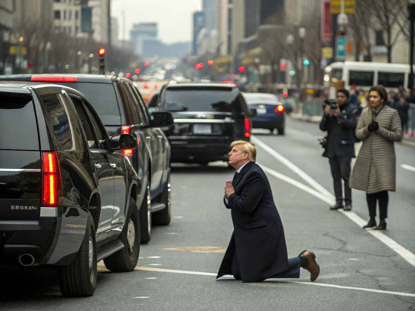 The President of the United States is begging on the street