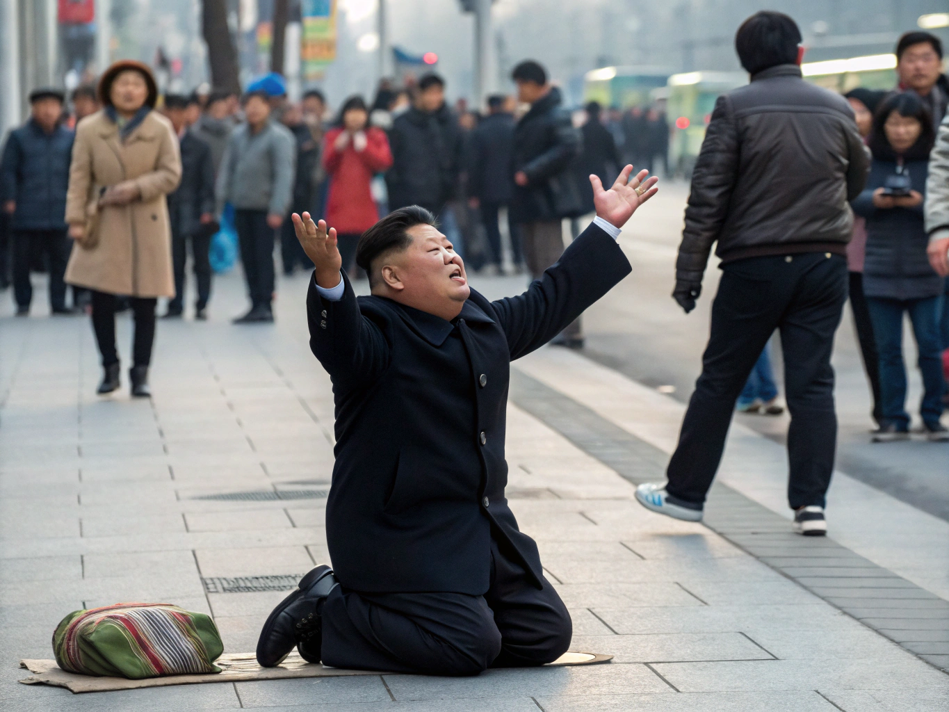The President of the North Korean  is begging on the street