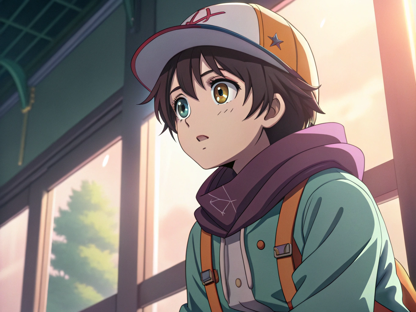 Detailed anime illustration of a {CHARACTER} with  {EYE_COLOR} eyes, wearing a {CLOTHING}, in a {SETTING}, anime style, detailed rendering, soft lighting, vibrant colors