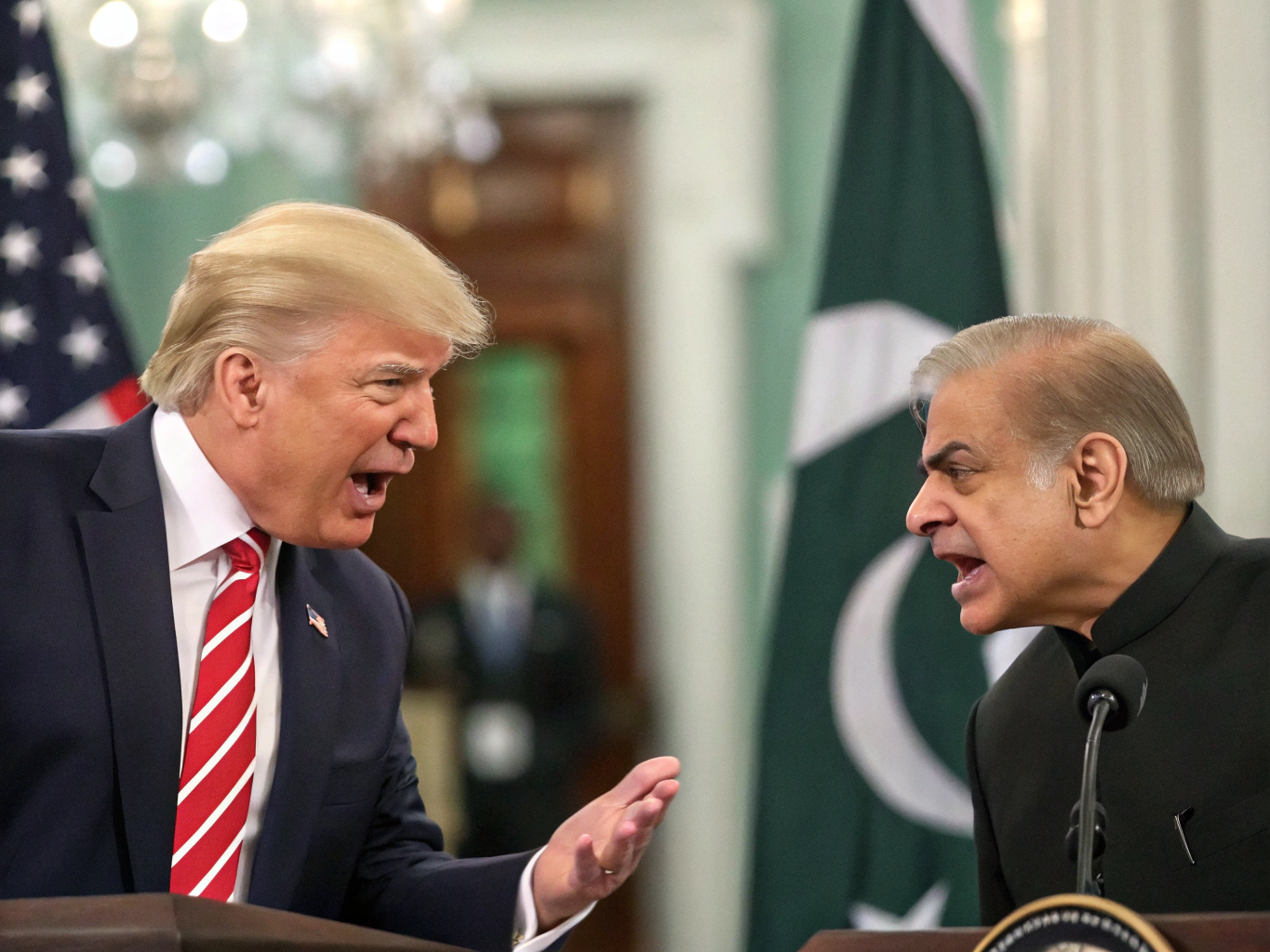 USA President Donald Trump fighting with Pakistan Prime Minister Shehebaaz Shareef