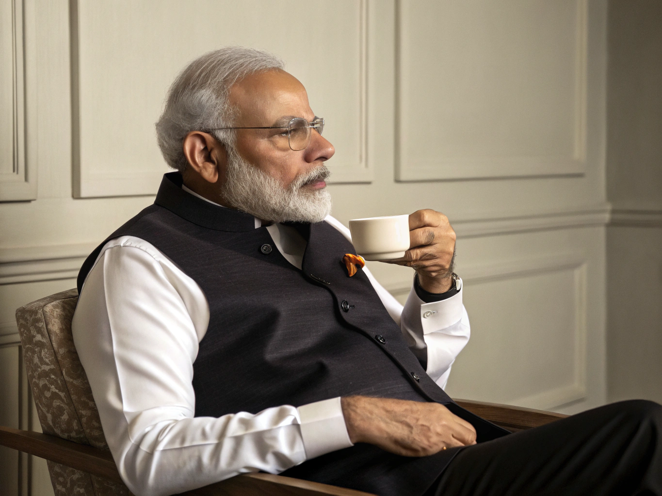 narendra modi image with cup of coffe