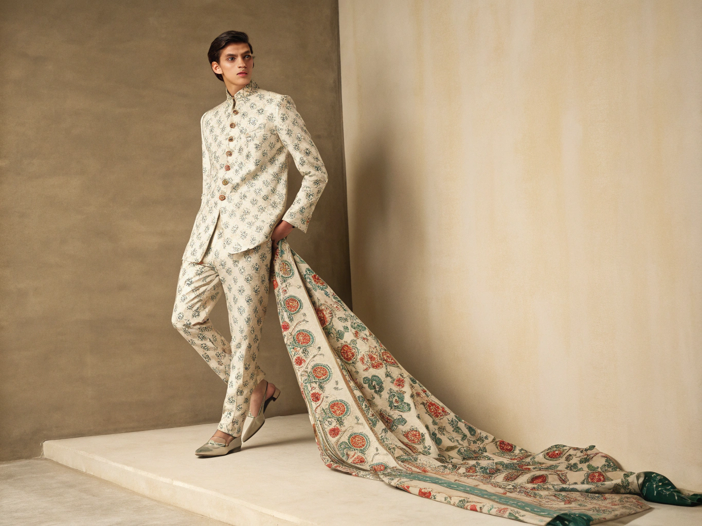 rajasthani jodhpuri  print and plain fabric



fashion model image create for me
