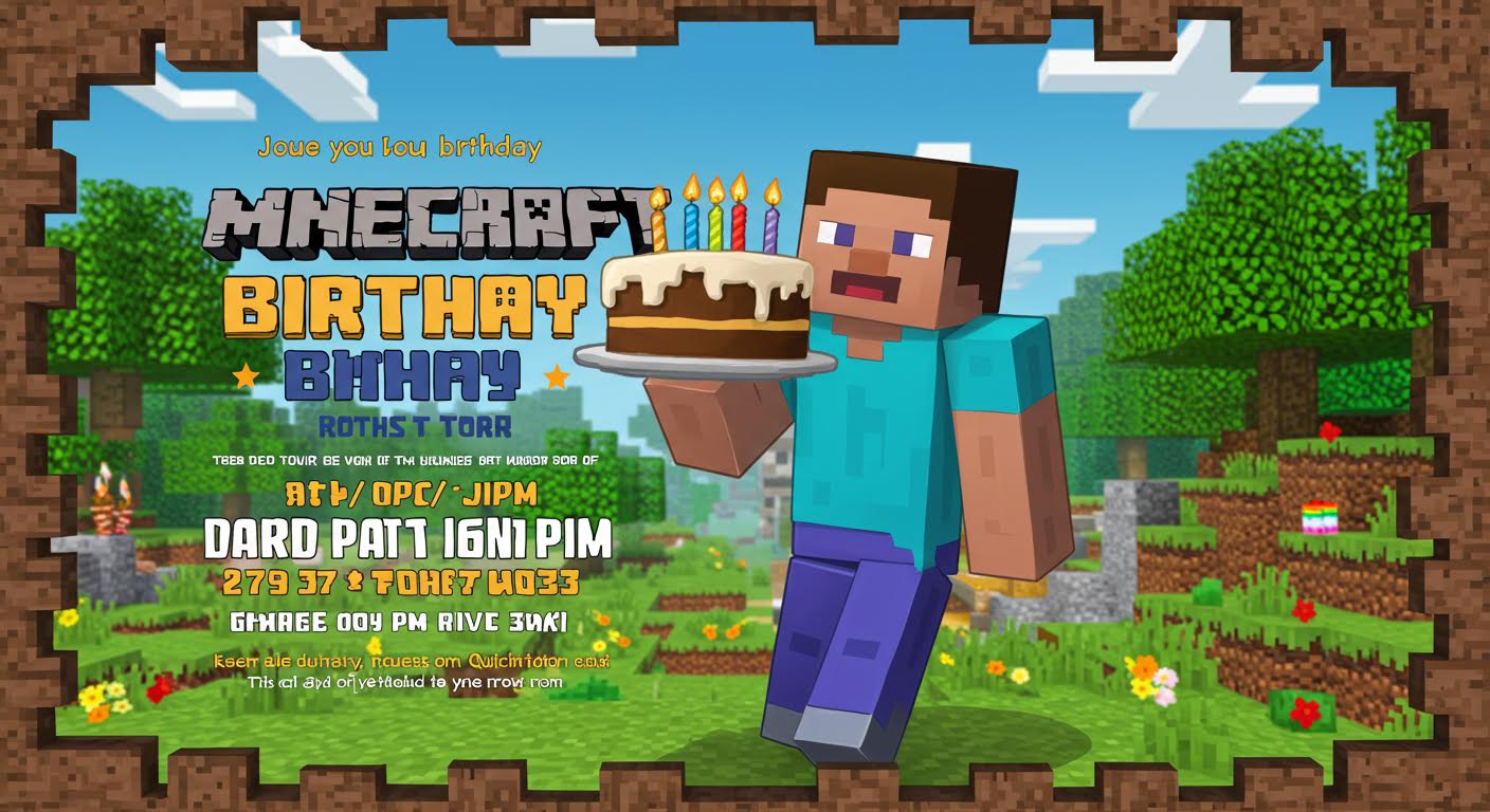 Create a poster of Minecraft birthday invitation 