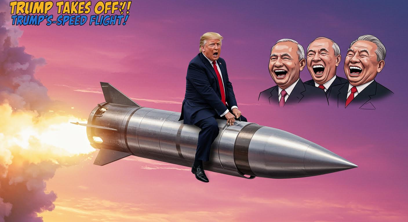 Trump on a Missile – Modi, Putin & China PM’s Laughter Launch!"
👉 "Three Leaders, One Launch – Trump Takes Off!"
👉 "Diplomacy Goes BOOM – Trump’s High-Speed Flight!"