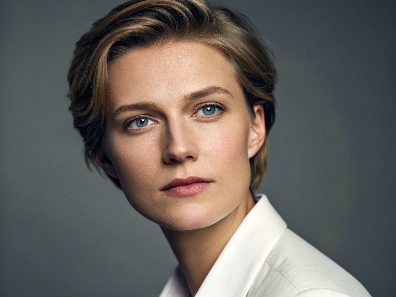 Professional headshot photograph of a person, studio lighting, sharp focus, high detail, flattering soft shadows, neutral background, suitable for LinkedIn profile