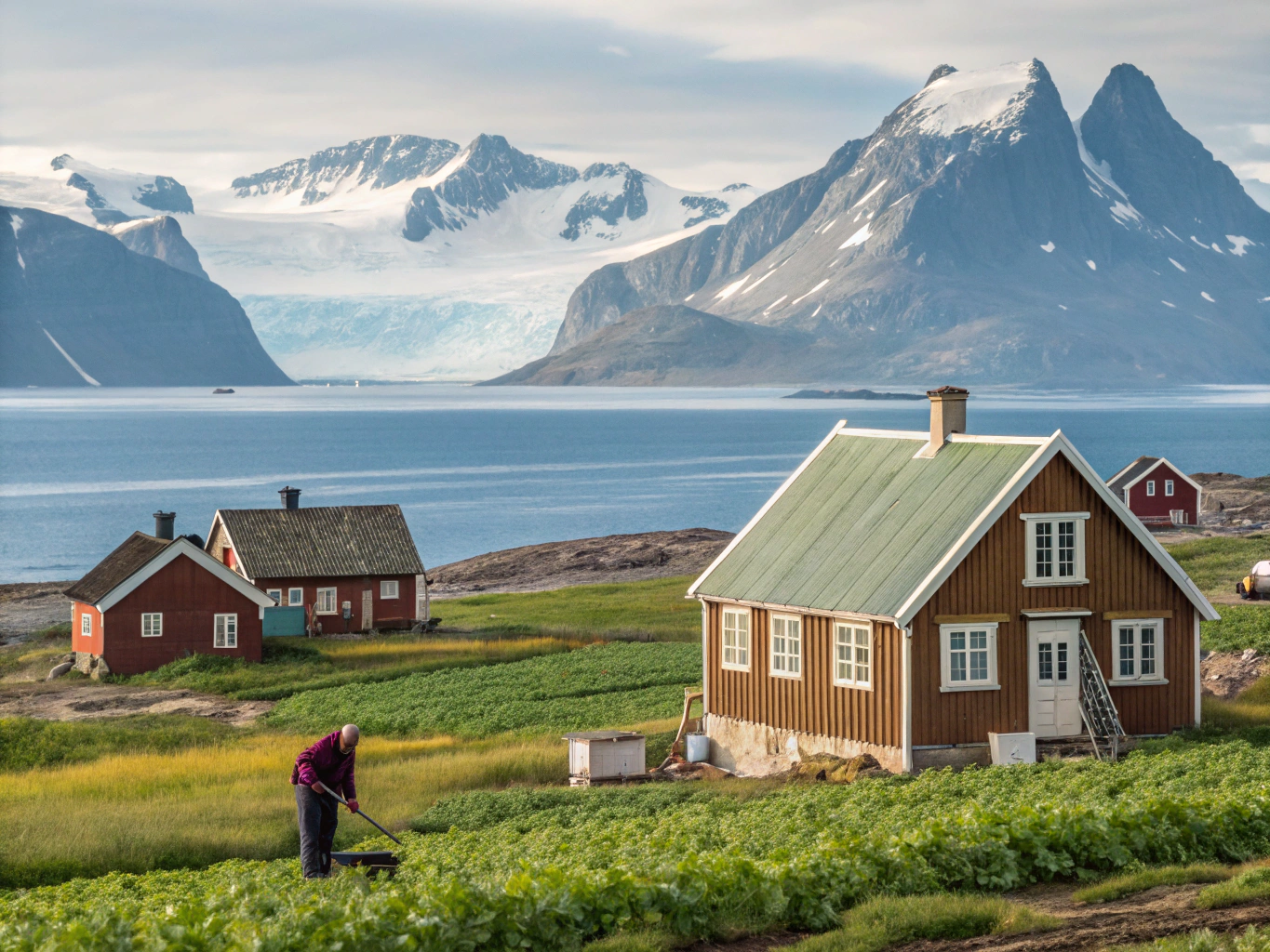 Facebook cover photo Greenland Three house and with farmer.