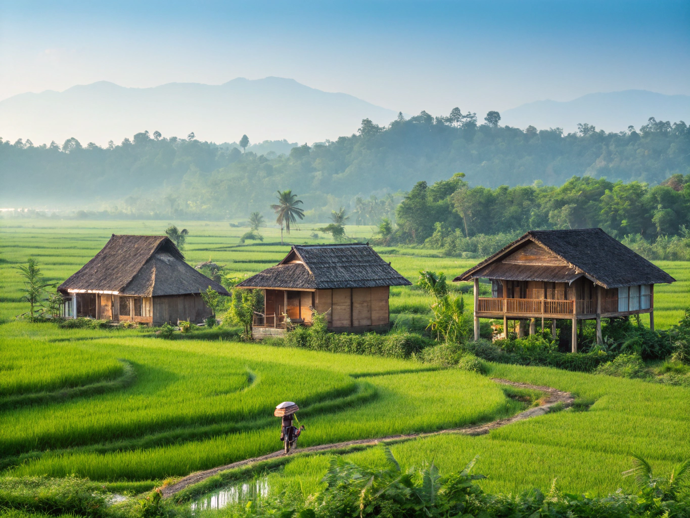Facebook cover Photo Bangladesh Green land Three house and with farmer.