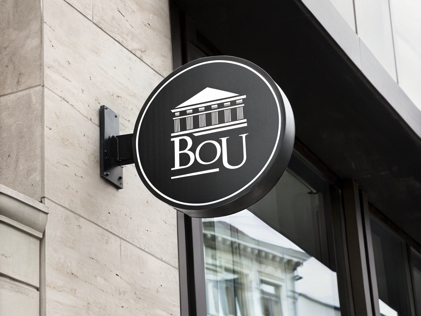 Education institute BOU logo background black & white colour round shape.