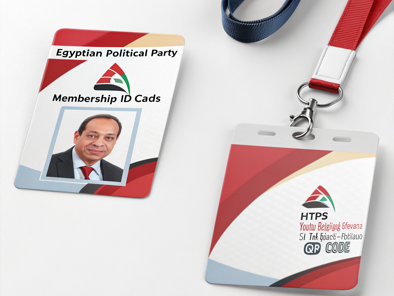 I need many samples for membership ID card for Egyptian political party. Use colors from logo uploaded and I’d must contain member  photo and member name and membership number and title also QR code for this link https://youtu.be/GL945GfsvPM?si=tnK7jQ-t-kbfLAUQ