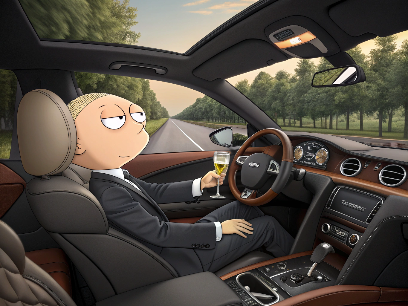 Stewie Griffin in an Aston Martin
