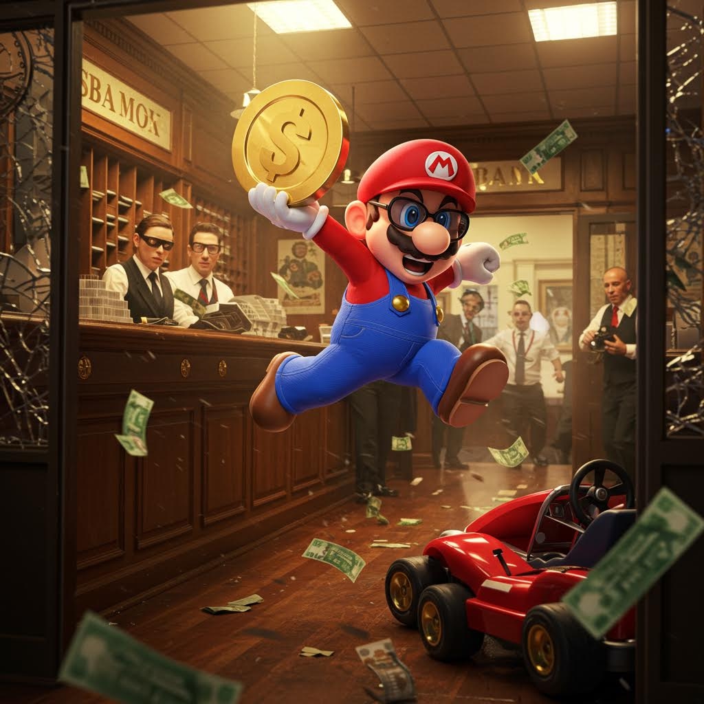 Mario robbing a bank
