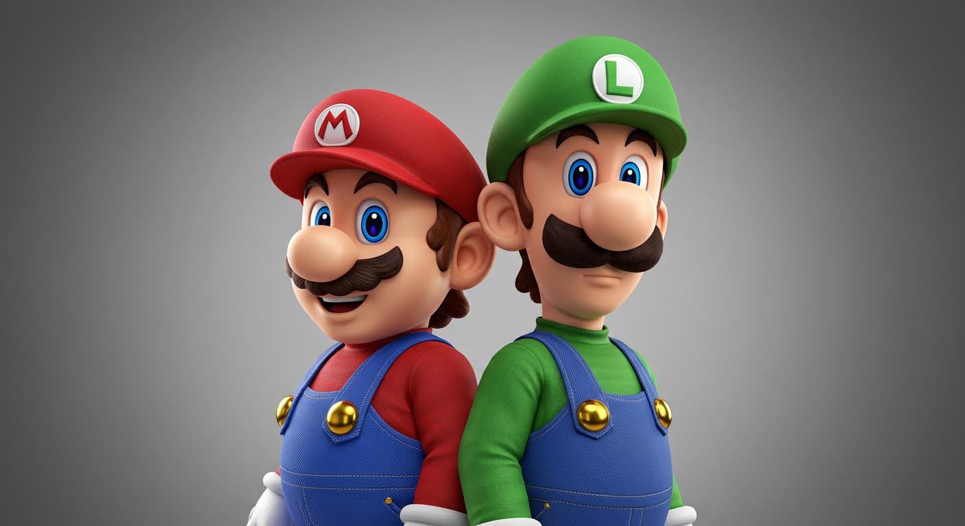 Photorealistic portrait with studio lighting of Mario and Luigi 