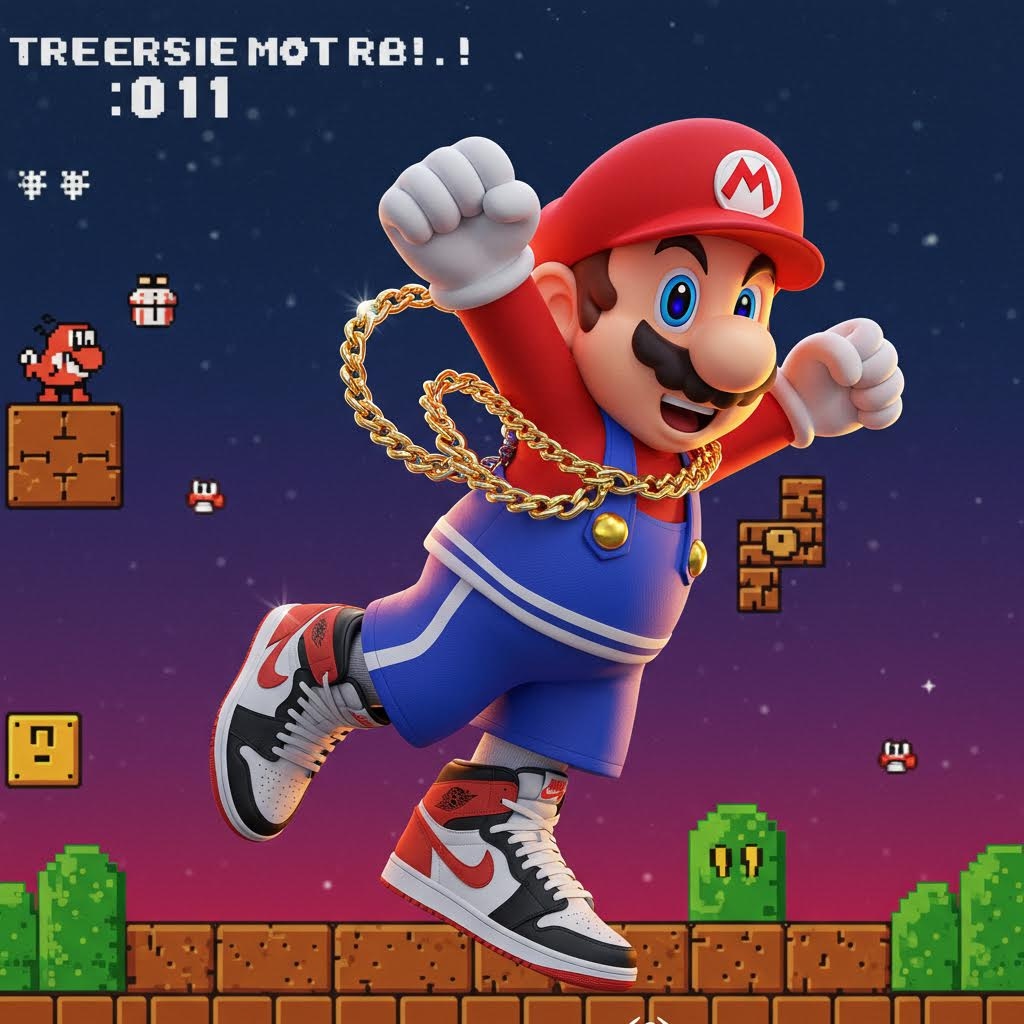 Mario wearing Air Jordan and a chain