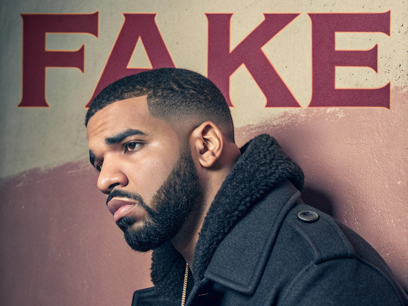Drake with the word FAKE in bold letters

