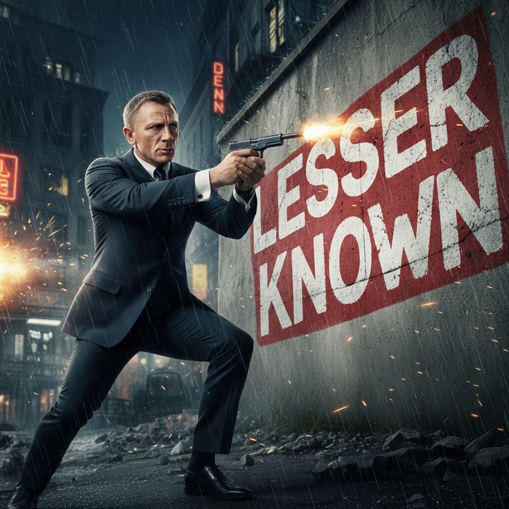 James Bond shooting with Lesser Known written in background

