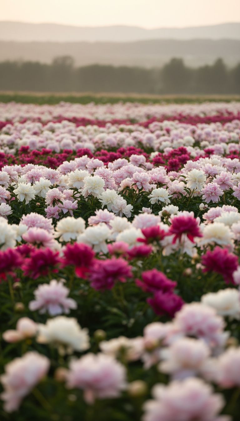 background of peonies, blooms are in top 1/3 of image 