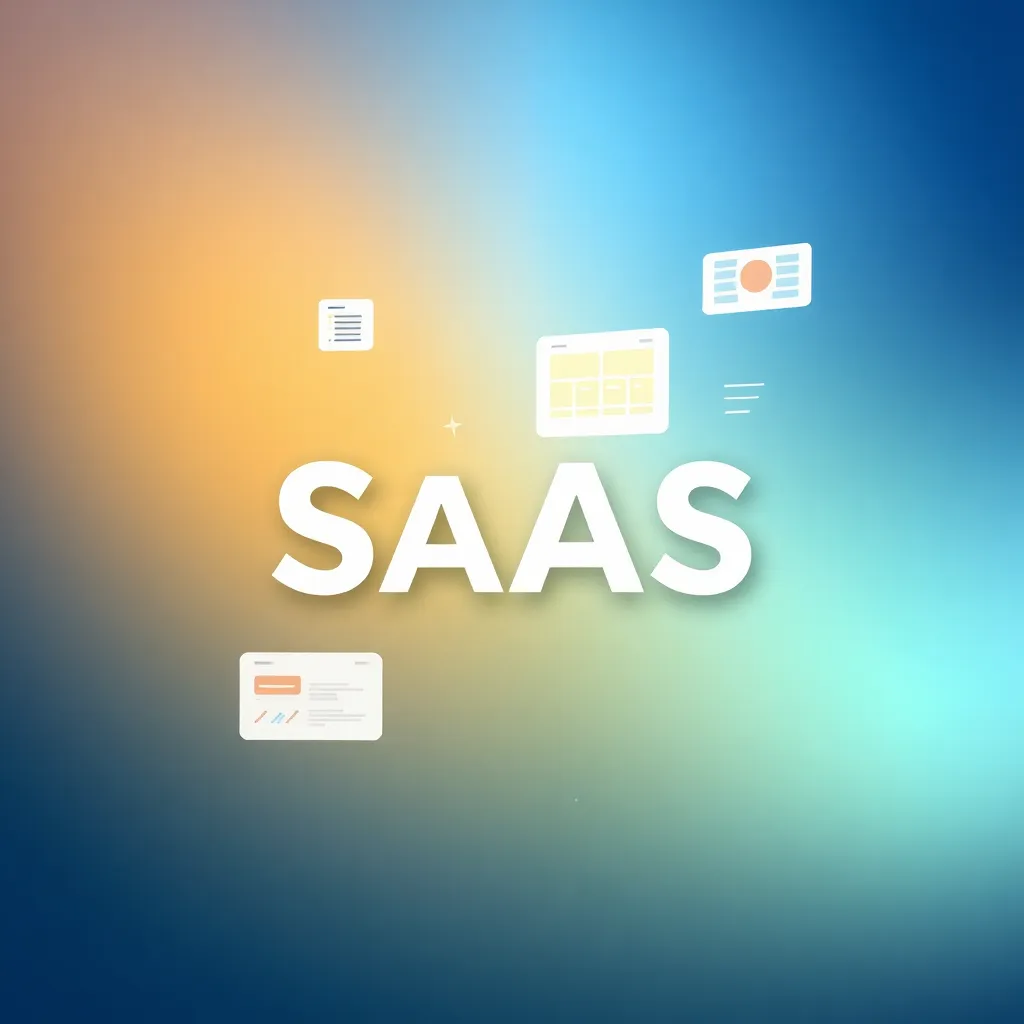 Professional SaaS hero image with floating UI elements and gradient