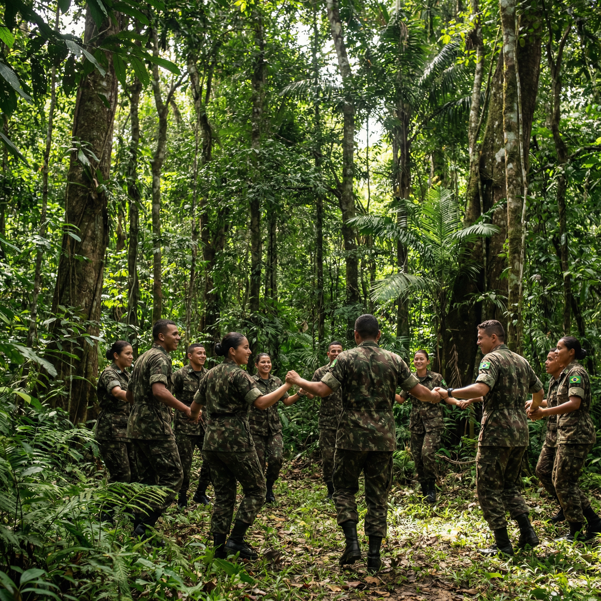 Military dancing in the beautiful Amazon rainforest