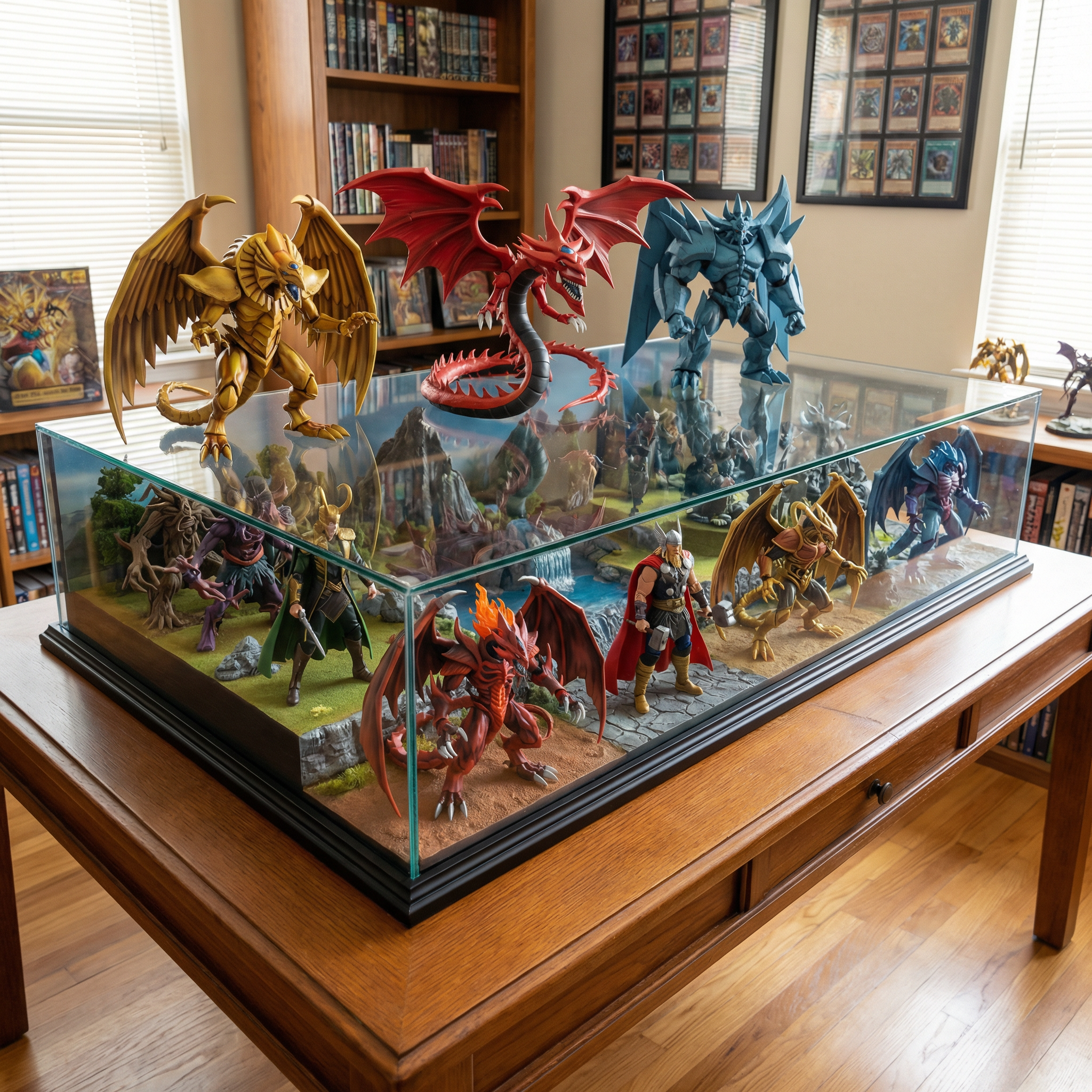 All the Yu-Gi-Oh gods ra sliffe obelisk dreadroot avatar eraser loki Thor Odin and the sacred beasts realistic