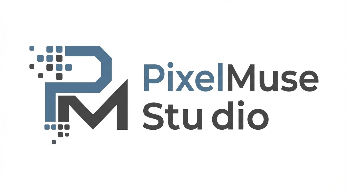 Modern minimalist logo design for a tech startup, name company - PixelMuse Studio