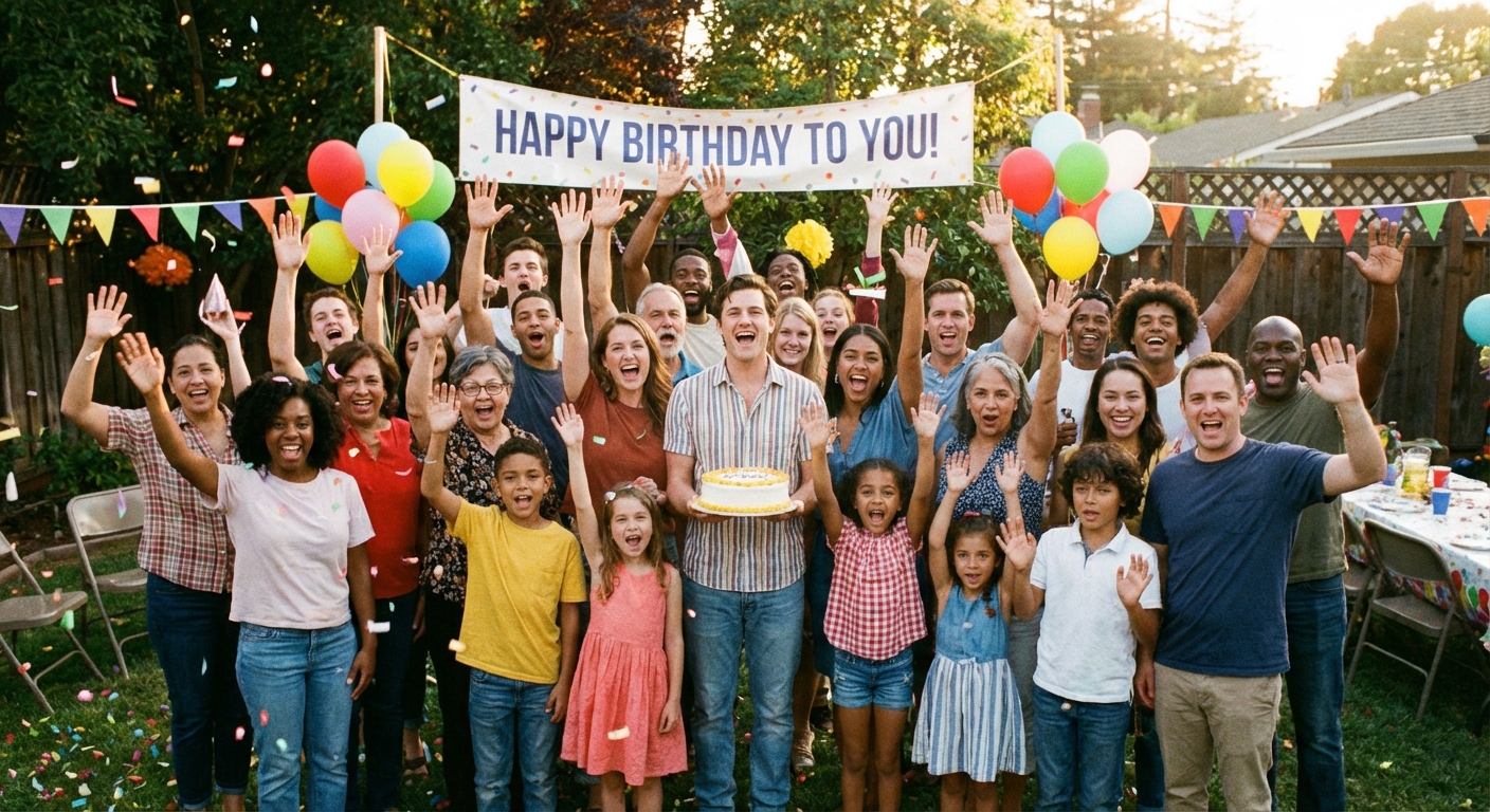 have everyone wave and shout happy birthday