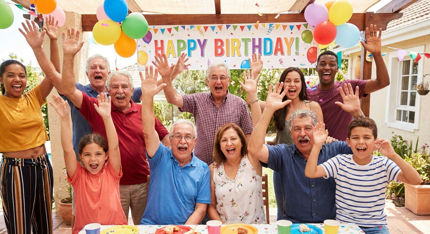 have everyone wave and shout happy birthday