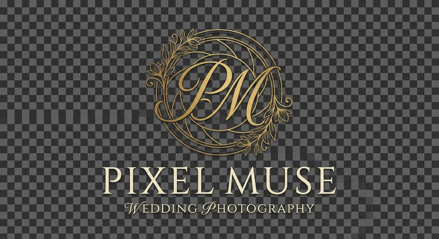 need a logo which should be premium elegant and should feel wow. it should b in a transparent background, its a photography brand. so create the logo accordingly. the name Pixel Muse. intials the design should base on the name and wedding brand.