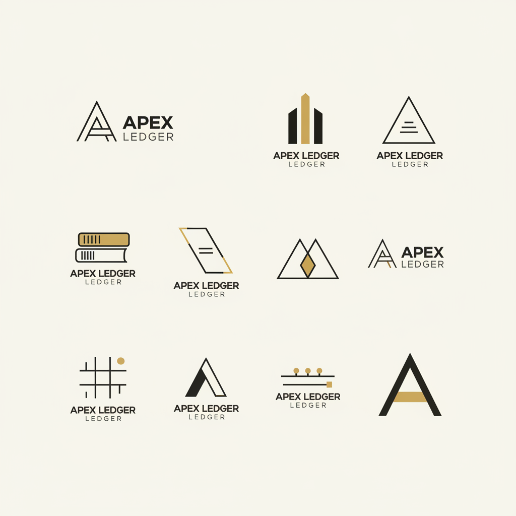 make 10 logos for company named apex ledger in minimalism, straight style
