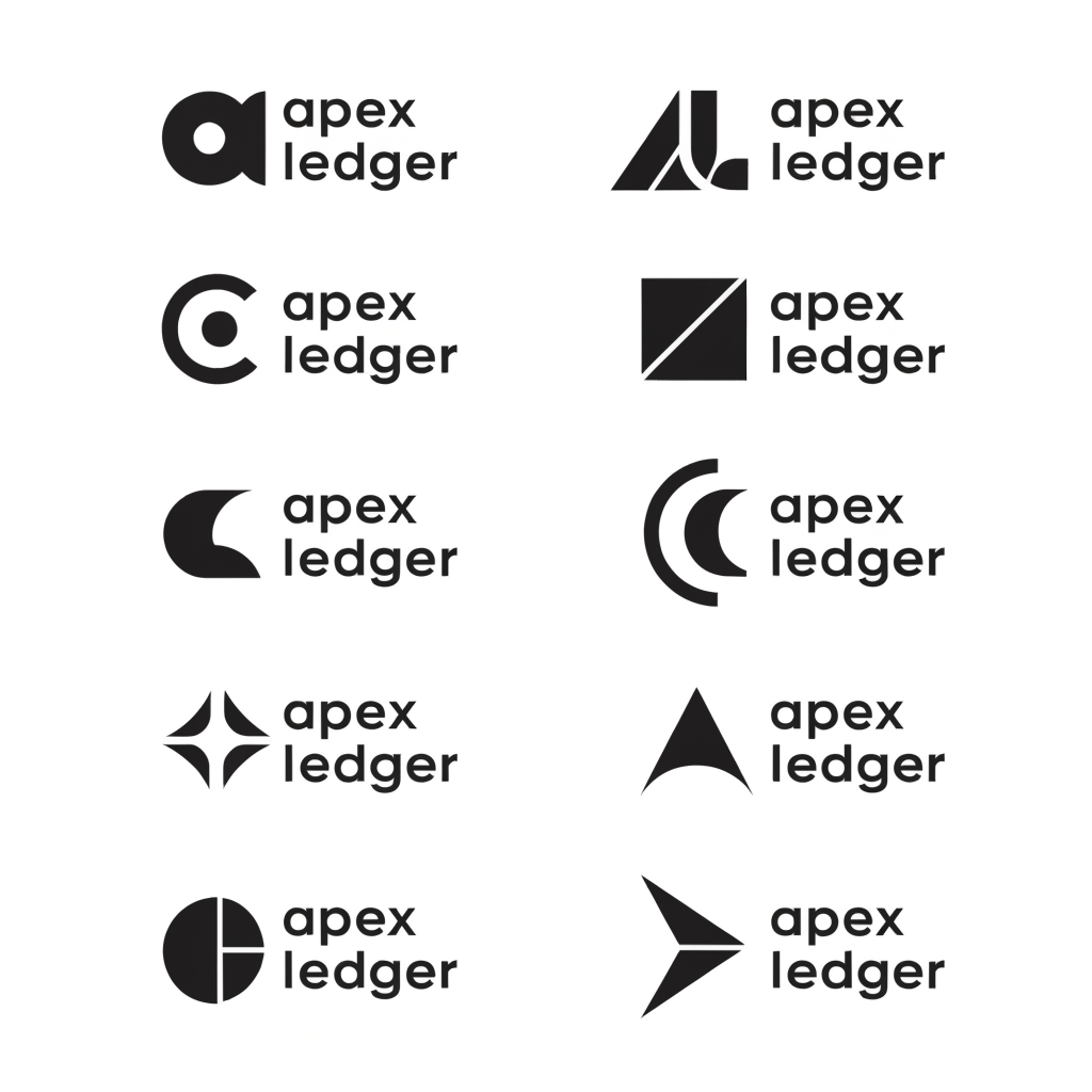 make 10 logos for company named apex ledger in minimalism, straight style
