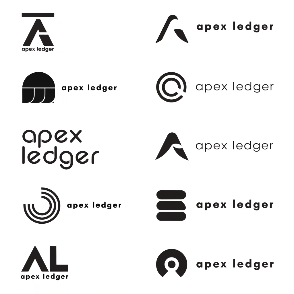 make 10 logos for company named apex ledger in minimalism, straight style
