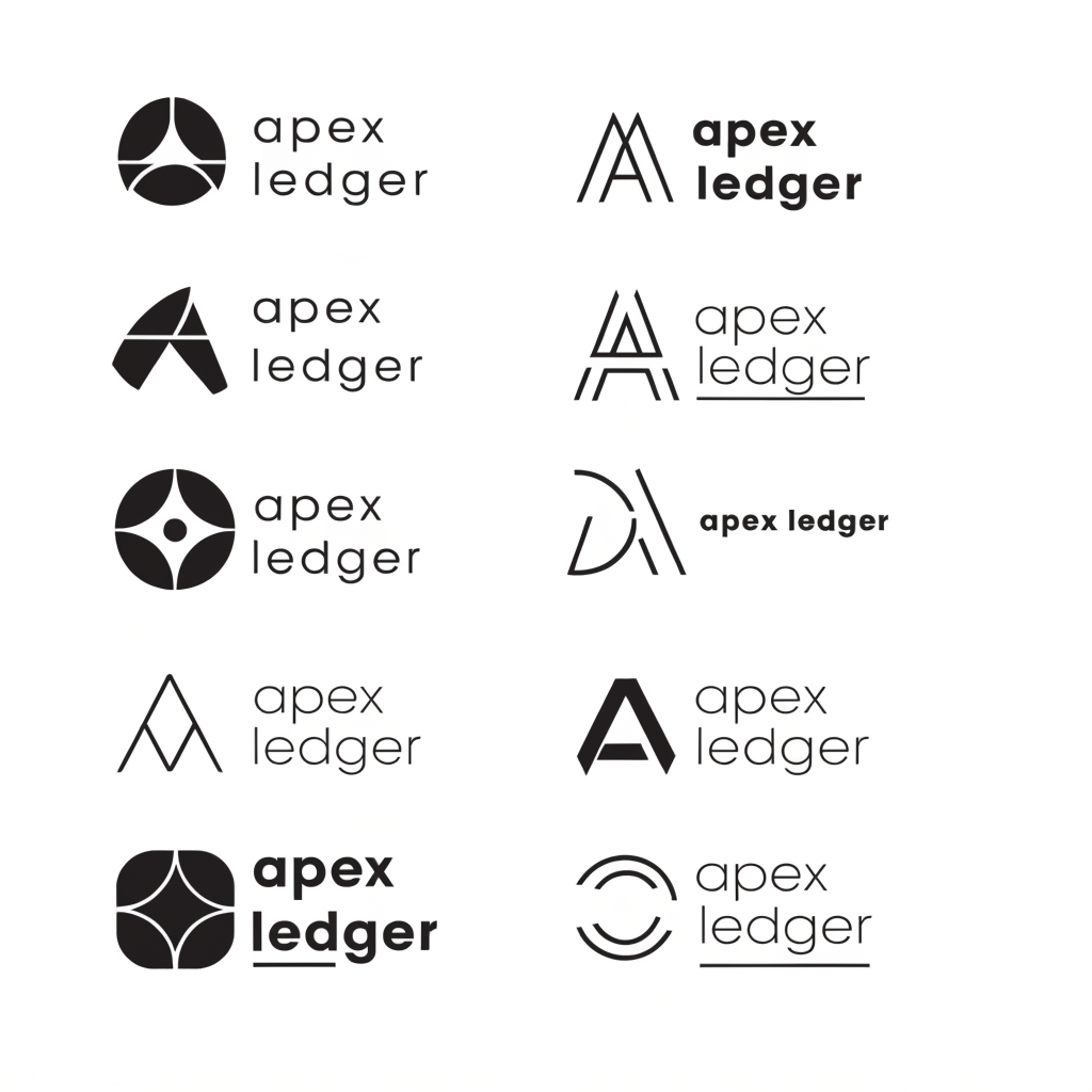 make 10 logos for company named apex ledger in minimalism, straight style
