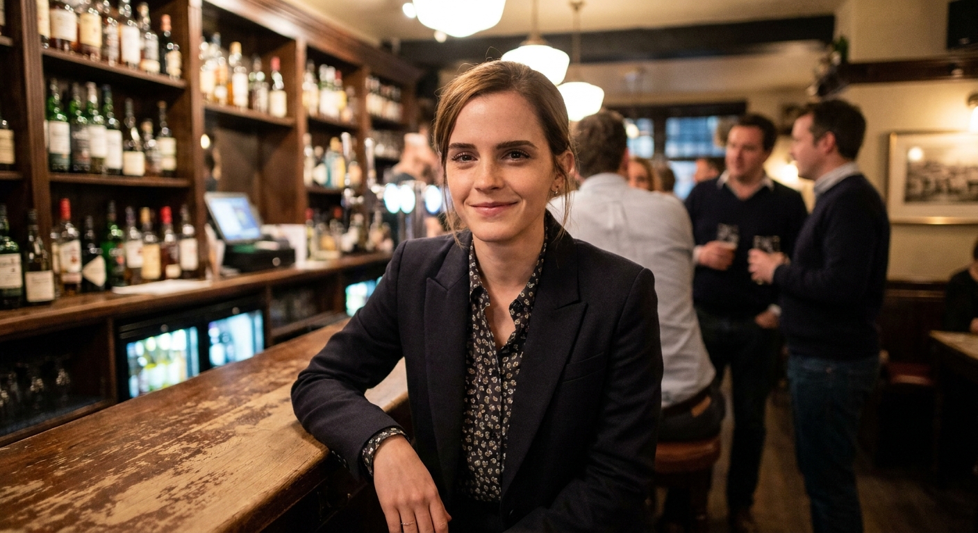 Emma Watson in a bar